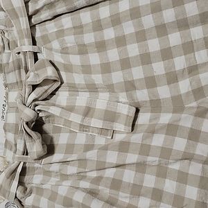 Tan and white checkered paperbag shorts